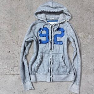 Abercrombie & Fitch Vintage Y2K Grey Distressed Zip Hoodie